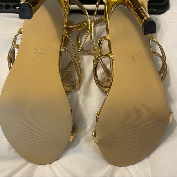 Gold Women’s High Heeled Butterfly Sandals Size 39 - Picture 4 of 7